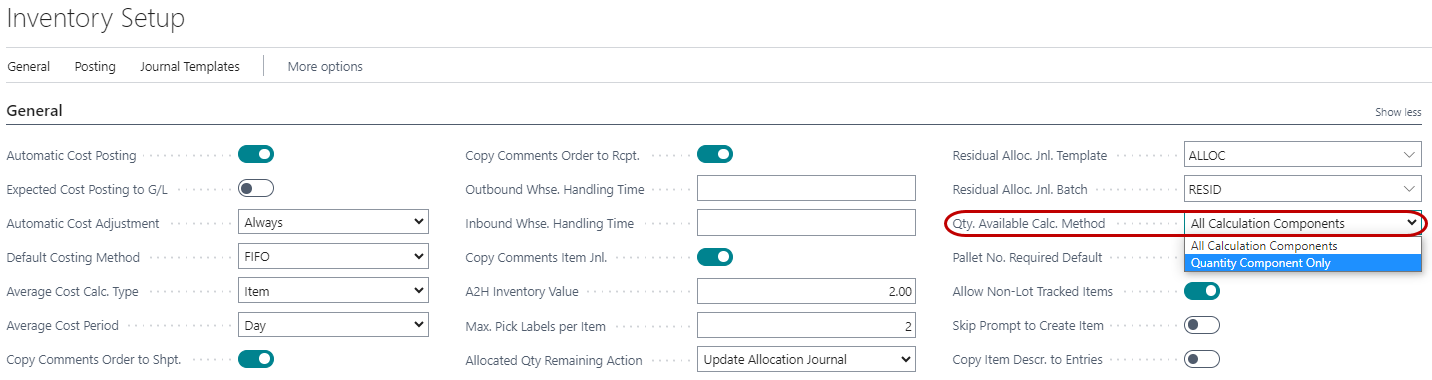 Inventory Setup Calculation Methods