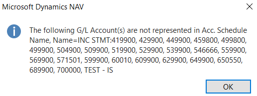 Validate G/L Account Warning
