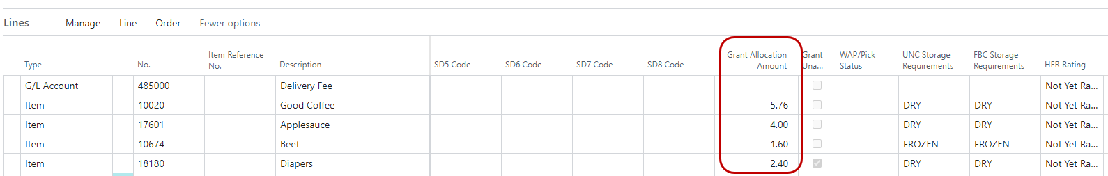 Grant Allocation Amount on Lines