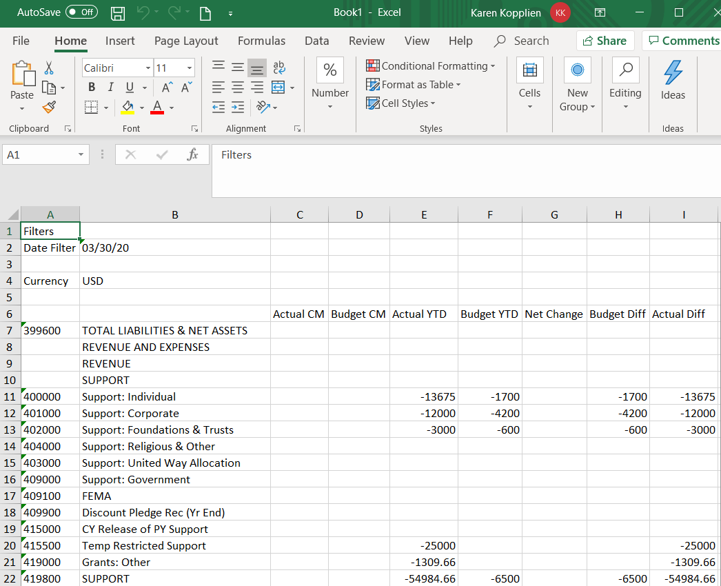Excel Output