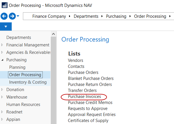 Purchase Invoice Navigation