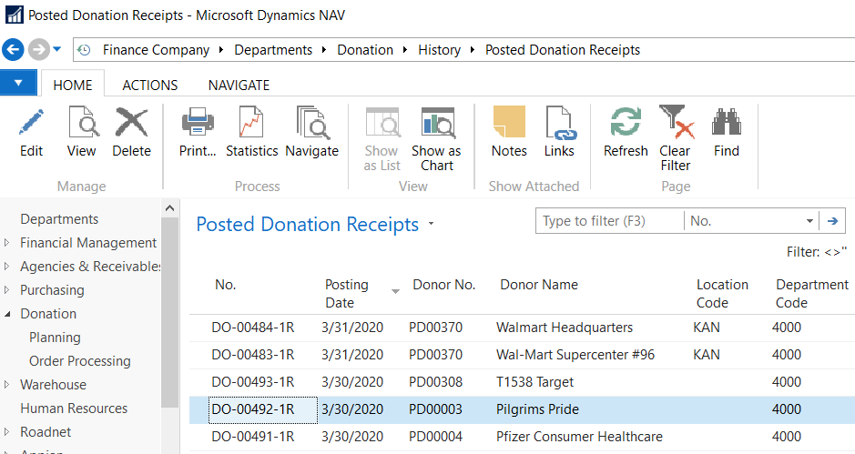 Posted Donation Receipt List