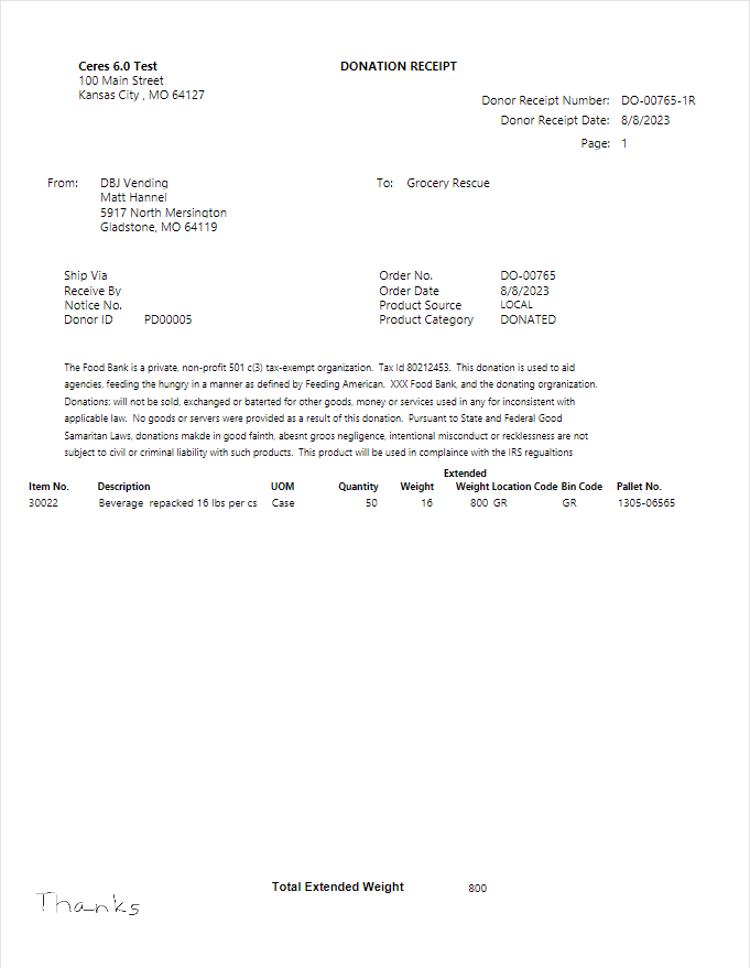 Posted Donation Receipt Report