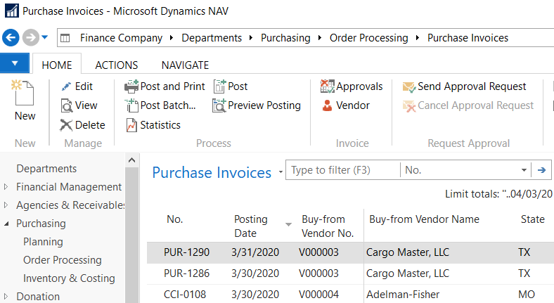 Purchase Invoice List View