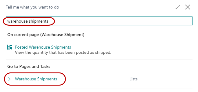 Warehouse Shipment Menu