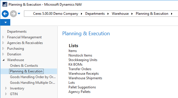 Warehouse Shipment Menu