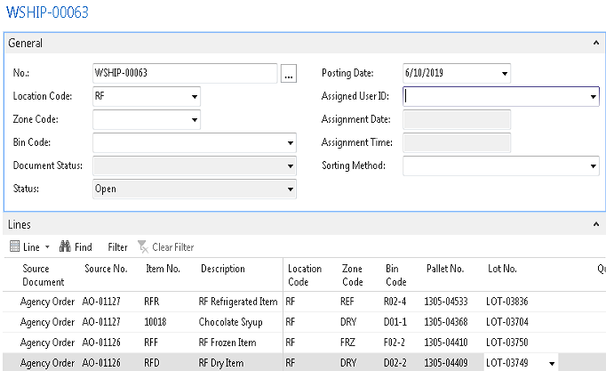 Warehouse Shipment Lines
